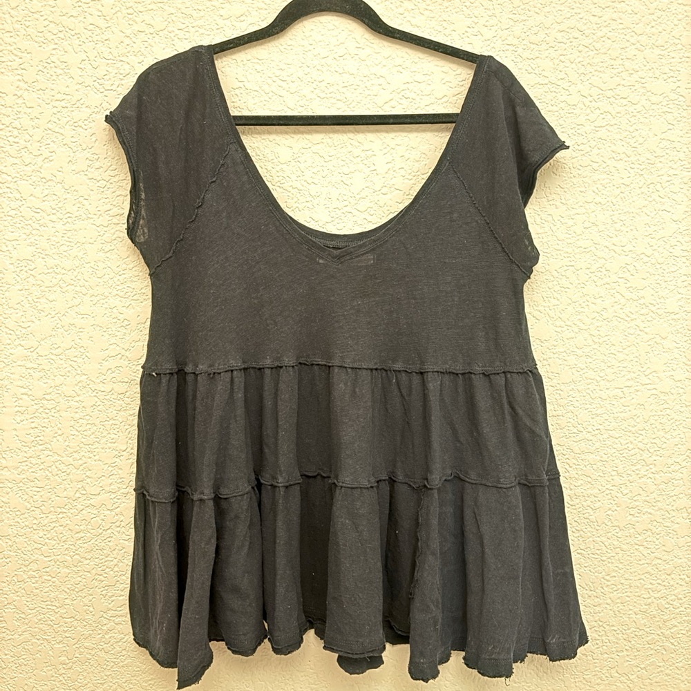 We the free black wide neck ruffle top